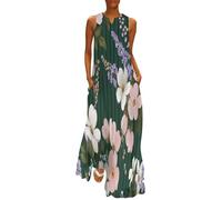 Robe Femme imprimé Usine Robes Chic et Elegant Fleur rayée d'été sans Manches de Robes de Plage Fluide Grande Taille Swing Décontractée 3XL