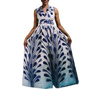 Robe Femme Imprimer lâche Grande Taille Afrique sans Manches Une épaule De Multiples Façons De Porter (Argent, XL)