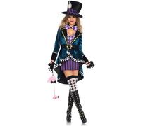 Leg Avenue 5 Pc Delightful Mad Costume with Tank Dress, Velvet Jacket, Belt, Bow Tie, Hat Adult Sized, (Multicolor), Größe: L (EUR 42-44) Femme