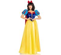 Leg Avenue 3 PC Royal Miss Snow, includes classic velvet and satin long ball gown with braided gold trim and stay up collar, detachable velvet cape, and bow headband