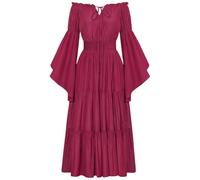 Robe Femme Longue Chic Et Elegant Soiree, DéGuisement Adulte Femme SorcièRe, Robe Viking Women Guerriere, Halloween Dentelle Cape Vintage Gothique Medievale Malefique Grande Taille Vampire Elfe