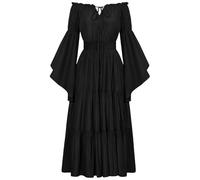 Robe Femme Longue Chic Et Elegant Soiree, DéGuisement Adulte Femme SorcièRe, Robe Viking Women Guerriere, Halloween Dentelle Cape Vintage Gothique Medievale Malefique Grande Taille Vampire Elfe