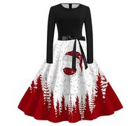 Robe Femme Longue Robe De FêTe Grande Taille - VêTements De SoiréE Chic ImpriméS De NoëL Vintage Manches Longues Col Rond Coupe AjustéE Mode Et Elegant Patchwork