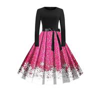 Robe Femme Longue Robe Vintage Rockabilly, Vêtements De Soirée Chic Classique Swing Coupe Slim Élégants Ourlet Ample Plissée Polyvalent avec Ceinture pour Cocktail Fête