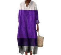 Robe Femme Manches Courtes Robes Ete Longue de Plage Décontractée Imprimé Fleurs Maxi Dress Mi Fluide Coton Chemise Longues Ample Casuel A-Line Fleur Col V Ronde Bohème De Soiree Vintage pour Fête