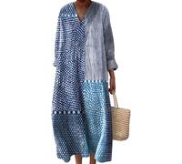 Robe Femme Manches Courtes Robes Ete Longue de Plage Décontractée Imprimé Fleurs Maxi Dress Mi Fluide Coton Chemise Longues Ample Casuel A-Line Fleur Col V Ronde Bohème De Soiree Vintage pour Fête