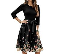 Robe Femme Manches Longues Chemise Chic Et Elegant Classic Automne Robe Patchwork Soiree Jupe Femme Col Boutonné Floral Dress Simple Sexy Saint-Valentin 2#Noir XL