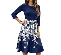 Robe Femme Manches Longues Longue Fête Fashion Automne Robe Dentelle Cocktail Jupe Femme Col Montant Floral Dress Vintage Boheme Noel 2#Bleu Royal M