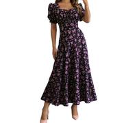 Robe Femme Mi Saison Courte Manches Courtes Col Rond Ample Polyester Ajourée Bureau Décontracté W nd Nature Fraîche Allure Structurée Volants Jardin Secret Décontractée Toucher Dark Violet Xl