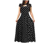 Robe Femme Mode Dames Manches Longues Imprimé Floral BohêMe Robe Courte Tenue DéContractéE Col Rond en Vrac Vintage 1950'S Audrey Hepburn Pin-Up Robe De SoiréE Cocktail(Black, XXXXL)