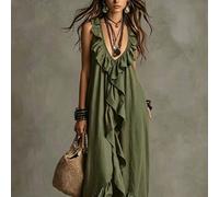 Robe femme mode sexy douce désir pur avec ourlet volant patchwork asymétrique col V polyvalente printemps été, robe femme printemps été, robe sans manches, vêtements printemps, tenue été, vacances, so