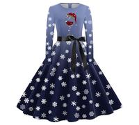 Robe Femme Noel Longue,Robe DéContractéE Femme à Manches Longues Col Rond pour SoiréE FêTe De NoëL Bal Plage Et Maison