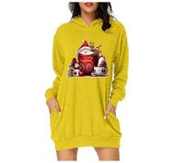 Robe Femme Noël Manche Longue Col Rond Robe Pull Tricotée, Sweat à Capuche Femme Long avec Imprimé de Noël Décontracté etpour Soirée Noël, Rencontre Amicale, Weekend Décontracté, Cadeau Chic