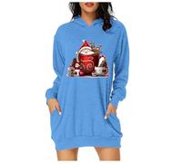 Robe Femme Noël Manche Longue Col Rond Robe Pull Tricotée, Sweat à Capuche Femme Long avec Imprimé de Noël Décontracté etpour Soirée Noël, Rencontre Amicale, Weekend Décontracté, Cadeau Chic