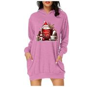 Robe Femme Noël Manche Longue Col Rond Robe Pull Tricotée, Sweat à Capuche Femme Long avec Imprimé de Noël Décontracté etpour Soirée Noël, Rencontre Amicale, Weekend Décontracté, Cadeau Chic
