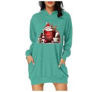 Robe Femme Noël Manche Longue Col Rond Robe Pull Tricotée, Sweat à Capuche Femme Long avec Imprimé de Noël Décontracté etpour Soirée Noël, Rencontre Amicale, Weekend Décontracté, Cadeau Chic