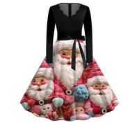 Robe Femme Noel, Robe De Cocktail Femme, Robes Vintage Rockabilly Classique Elegant Swing Robes Au Genou Décontractée Costume À 3D Imprimé Manche Longue Deguisement Mariage Cérémonie Hiver
