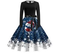 Robe Femme Noel, Robe Longue Femme Hiver, Robes Vintage Rockabilly Classique Elegant Swing Déguisement Mere Moche Mignon Imprimer Robes Au Genou Décontractée Costume À 3D Imprimé Manche Longue