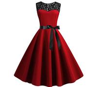Robe Femme-Party Women Retro Prom Robe sans Manches des AnnéEs 1950 Splice Lace Solid Swing Women's Dress