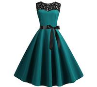 Robe Femme-Party Women Retro Prom Robe sans Manches des AnnéEs 1950 Splice Lace Solid Swing Women's Dress