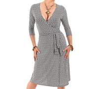 Robe Femme Portefeuille Imprimée Longueur Genou à Manches 3/4 - Blanc et Noir Taille 38