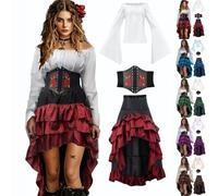 Robe Femme Rétro Médiévale Long Palais Renaissance Robe de Soirée Gothique De Style Victorien Moyen Âge Reine Victorienne Vintage Élégante Robe de Princesse Costume Corset pour Halloween, beige, S