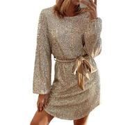 Robe Femme Robe De Soiree Dress Femme Fille Femmes Élégantes Robes Moulantes Minces À Manches Longues Polyester Mode Paillettes Paillettes Club Mini Robe XL Or