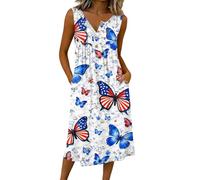 Robe Femme Sans Manches À Col Boutonné Imprimé Feu D’artifice Et Fleurs