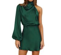 Robe Femme Satin Manche Unique Courte Robe Soirée Combinaison Élégante Femme Streetwear Mode Femmes Robes Respirant Confort Luxe Vêtements Gala pour Mariage Cérémonie Soirée Glamour