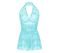 Robe Femme Sexy Dentelle Sous-vêtements Polka Dot Mesh Nuisette Chemise de Nuit Dos Nu Transparent Négligé Col en V Vêtements de Nuit Robes Femmes Lingerie érotique Chemise de Nuit Sleepwear
