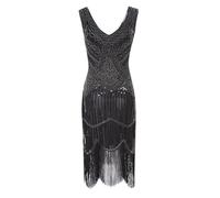 Robe Femme SoiréE Chic Grande Taille,Robe De SoiréE éLéGante à Franges De Sequins Et DéTails PerléS IdéAle Pour Les Cocktails Et Les Occasions Formelles Robe Mi-Longue Scintillante (Silver, M)