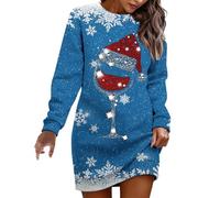 Robe Femme Soiree Noel Vin Drole Multicolore Chic Hiver 3D Imprimé Moche De Longue Pull Manches en Gothique Sexy Noir
