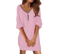 Robe Femmes Casual Automne Bouton Manches Longues Robes Chic Imprimé Patchwork Écossais À Grand Swing Mi-Longue Robe Chic Décontracté Robes De Soirée Sweatshirt Jupe en Cuir Sexy (Z5 Rose,S)