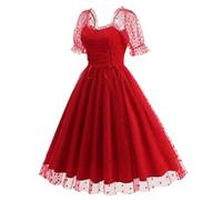 Robe festive rockabilly pour femme - Robe de fête élégante - Longueur genou - Manches bouffantes - Robe de bal - Robe corset en dentelle - Robe fourreau incurvée avec cordon de serrage - Robe de