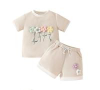 Robe festive Vêtements pour enfants Style été Col rond Couleur contrastée Manches courtes Combinaison trois fleurs 2 pièces Costume d'Halloween Bébé 68, kaki, 2-3 ans