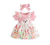 Robe Fete Fille - Robe de Pâques à Manches Courtes pour Petites Filles - imprimée de Dessins animés adaptée pour fêtes Danses et Occasions festives Style garçonnière et Confortable