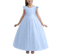 Robe Fete Fille - Robe Longue élégante pour Fille avec nœud et Perles idéale pour fêtes et Concours Tenue Parfaite pour Occasions festives