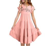 Robe Fille 12 Ans - Robes D'Été pour Filles Double Épaisseur Manches Flottantes Robe Trapèze Fluide Robes Mi-Longues Décontractées Dégradées (Watermelon Red 10-11 Years)