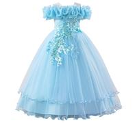 Robe Fille 6 Ans,Robe Fille 10 Ans FêTe,Robes élégantes pour filles, idéales pour un mariage décontracté ou une soirée, avec épaules dénudées et jupe tutu, pour les 7 à 12 ans. (Sky Blue, 11 Years)