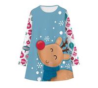 Robe Fille 8 Ans,Robe de Noël pour Filles avec Impressions 3D - Tenue Festive pour Enfants (Light Blue, 10 Years)