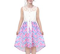 Robe Fille Dentelle Salut-Bas Robe d'été Écaille de Poisson Sirène Conte sans Manches 10 Ans