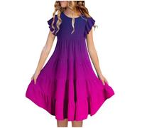 Robe Fille D'Été Vêtements Manches Flottantes Robes Décontracté Classique Vêtement A-Ligne Funky Robe avec Un Dégradé Habillement avec Poches Mi-Longue Hauts Et Ventes Flash Vin, 14 Ans