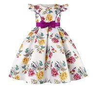 Robe Fille Élégante sans Manches Tutu Floral Print Robe d'anniversaire Ceremonie Mariage Fête Robes de Filles Princesse Bowknot Robes Filles pour Les Fêtes Formel Anniversaires et Mariages