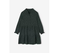 Robe fille en gaze de coton imprimée pois irisés vert sapin 12A
