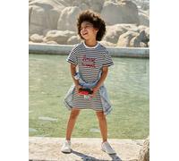 VERTBAUDET Robe Fille en Molleton Léger Motif Manches Courtes rayé Bleu 8A