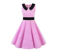 Robe Fille Enfant de Bal Vintage Pin Up à Audrey Hepburn 50's 60's Rétro Imprimée à Pois Fleur Rockabilly Robe Enfant de Soirée Cocktail Demoiselle Été sans Manches Rose 11-12 Ans