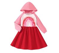 Robe Fille Enfant Manche Longue Coton Été Rose Chic Princesse Tulle Tunique Elegante Filles Anniversaire Vêtements Arc-En-Ciel Imprimé Printemps Été Robe 3-7 Ans