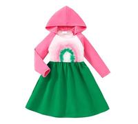 Robe Fille Enfant Manche Longue Coton Été Rose Chic Princesse Tulle Tunique Elegante Filles Anniversaire Vêtements Arc-En-Ciel Imprimé Printemps Été Robe 3-7 Ans