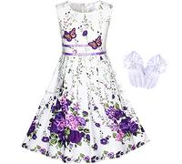 Robe Fille Fleur Blanc Goûter Gants Princesse Habiller 7-8 Ans