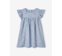 VERTBAUDET Robe Fille Gaze de Coton Brodée Fleurs Bleu pâle 5A